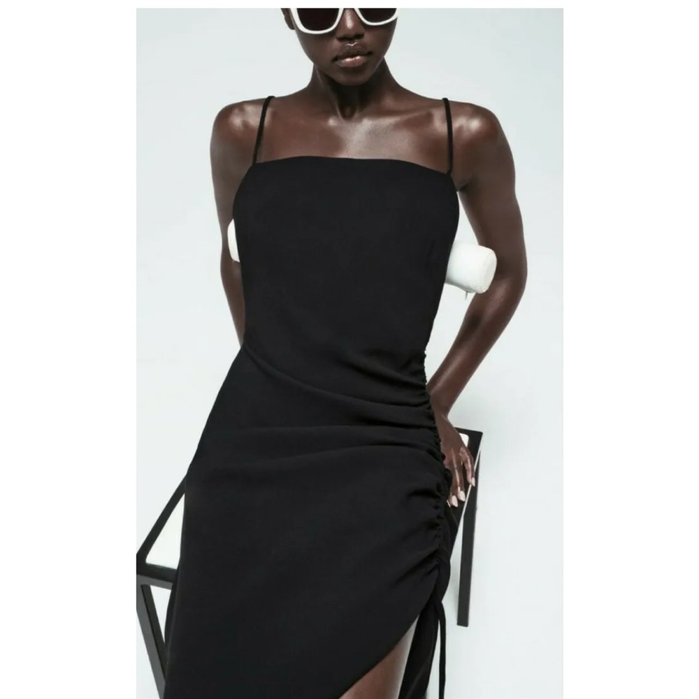 Zara Black Side Ruched Adjustable Midi/Maxi Dress